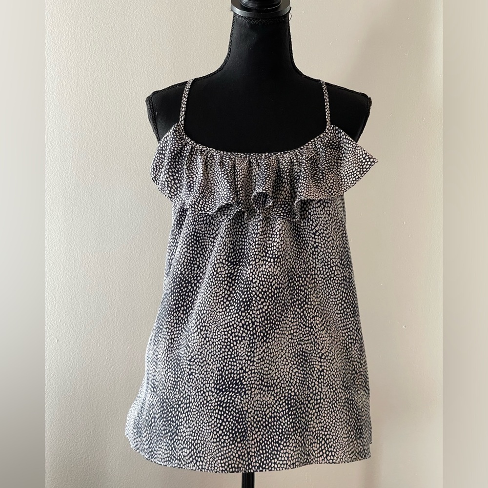 Strawberry S Navy/White Front Ruffle Back Zip Tank Top‎